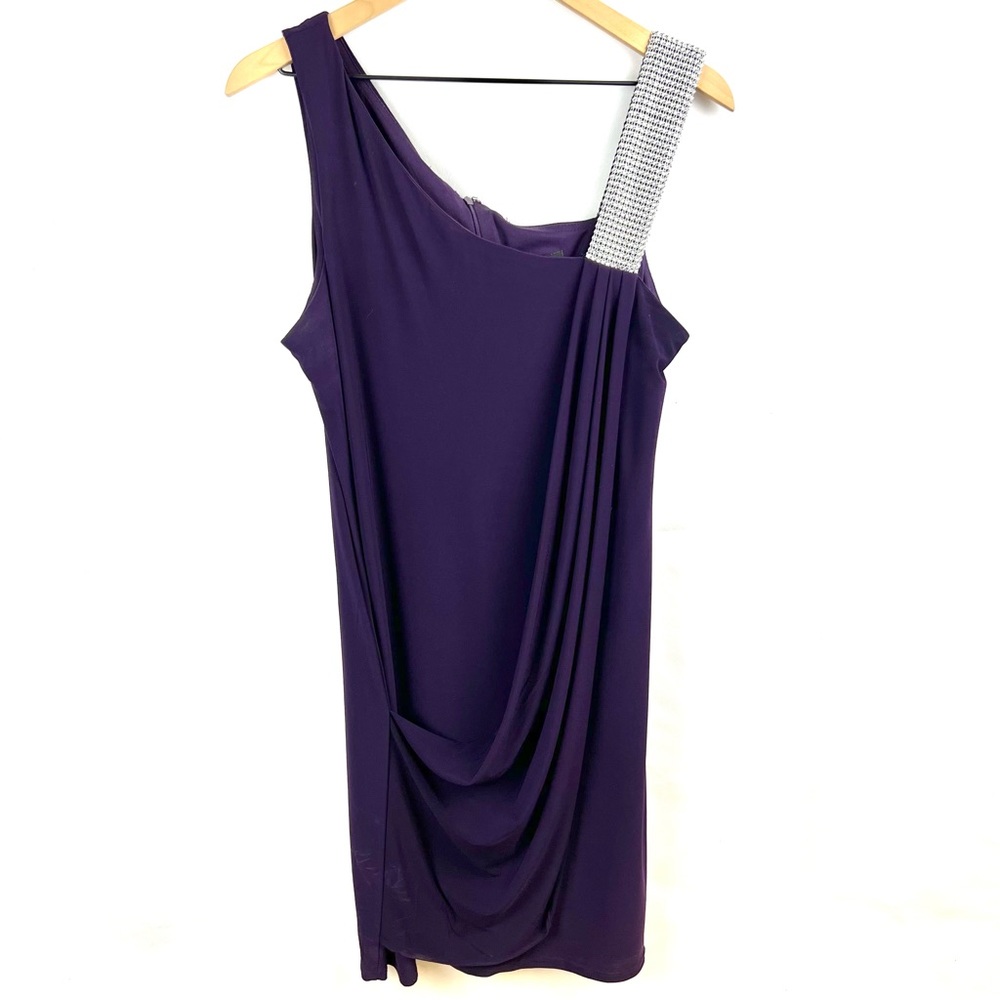 Scarlet Nite Rhinestone Shoulder Purple Cocktail Dress